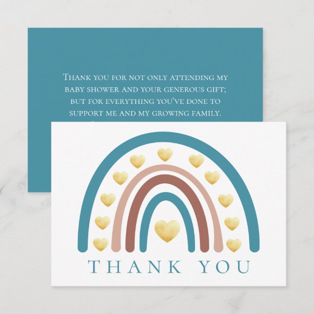 Agradecimiento Duste Blue Boho Rainbow Baby Shower Tarjeta de agr (Anverso / Reverso)