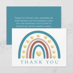 Agradecimiento Duste Blue Boho Rainbow Baby Shower Tarjeta de agr