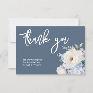 Agradecimiento Duste tarjeta de ducha con flores azul y blanco
