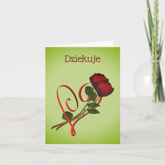 Agradecimiento Dziekuje polaco gracias tarjeta cardíaca de rosas