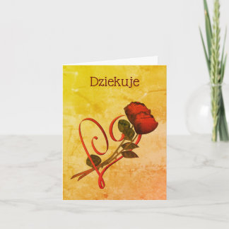 Agradecimiento Dziekuje polaco gracias tarjeta cardíaca de rosas