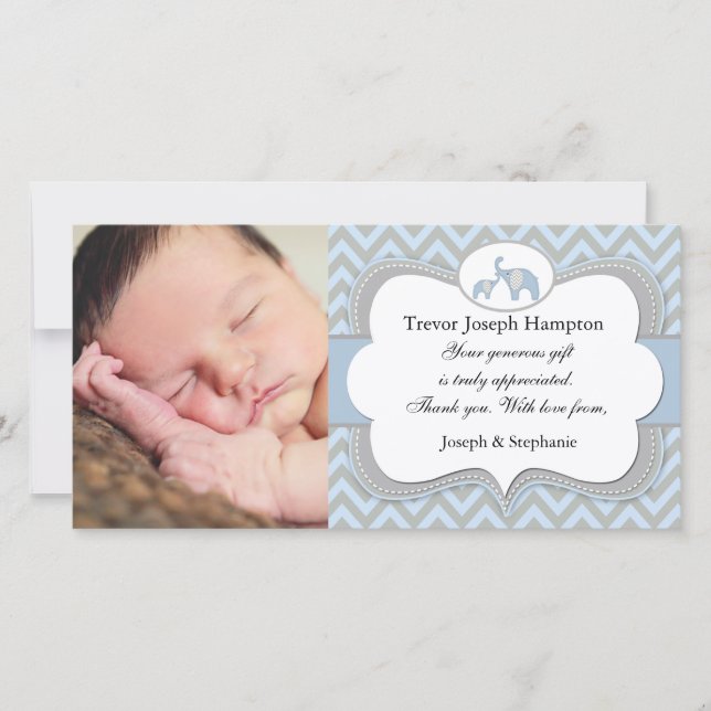 Agradecimiento El bebé azul del elefante le agradece tarjeta de (Anverso)