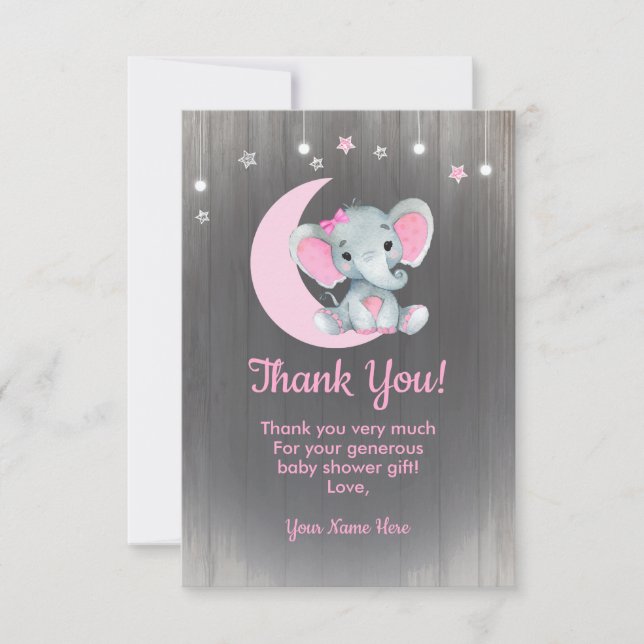 Agradecimiento Elefante Chica de acuarela Gracias Tarjeta Rosa (Anverso)