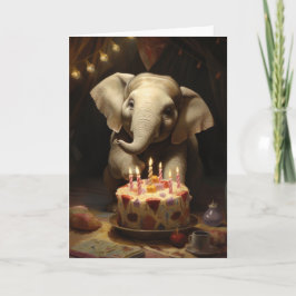 Agradecimiento Elefante con pastel de cumpleaños - Tarjeta