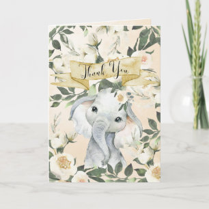 Agradecimiento elefante floral ducha bebé, tarjeta de agradecimie