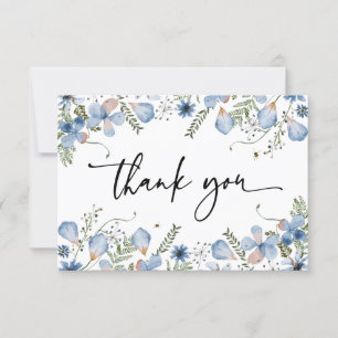 Agradecimiento Elegante Blue Wildflowers acuarela Tarjeta de agra