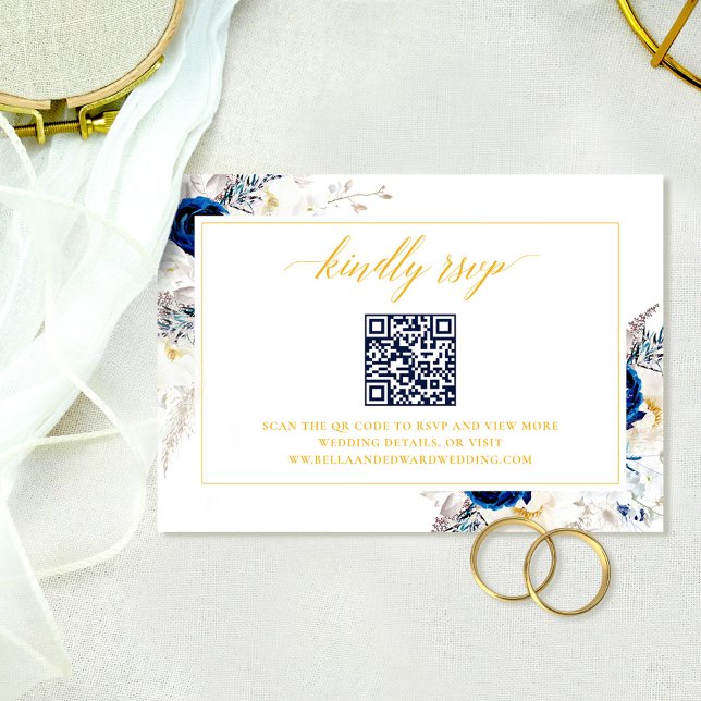 Agradecimiento Elegante Boda azul Página web RSVP Tarjeta de códi (Subido por el creador)