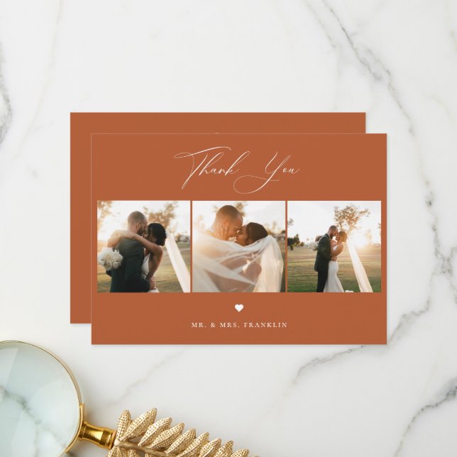 Agradecimiento Elegante Boda de caligrafía foto tarjeta de agrade (Anverso/Reverso In Situ)