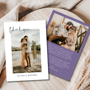 Agradecimiento Elegante Boda de fotos con guión morado - Tarjeta 