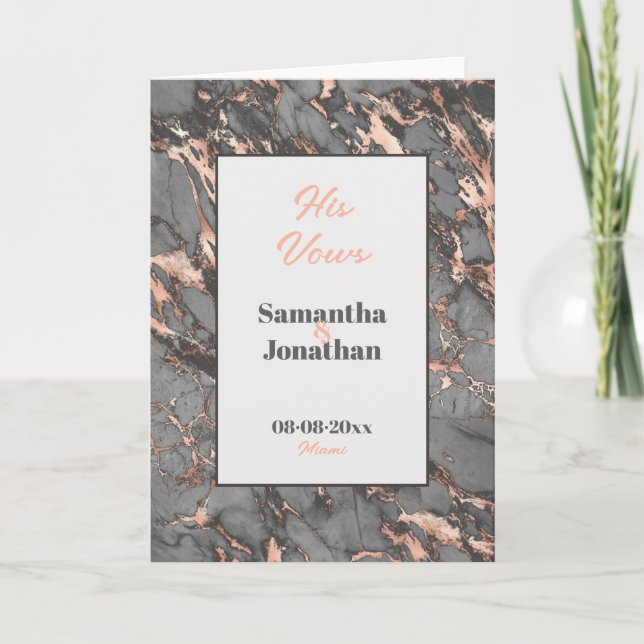 Agradecimiento Elegante Boda De Mármol Rosa Gris Con Tarjeta De V (Anverso)