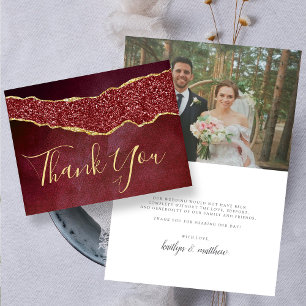 Agradecimiento Elegante Boda del Agate de Borgoña - Tarjeta de ag