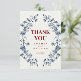 Agradecimiento Elegante Boda Floral Azul Tarjeta de agradecimient