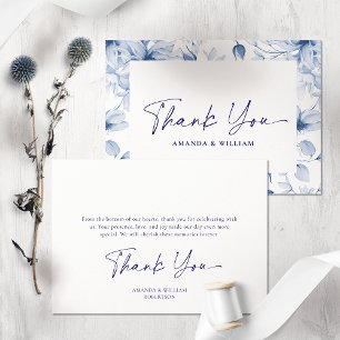 Agradecimiento Elegante Boda Floral Azul Tarjeta de agradecimient
