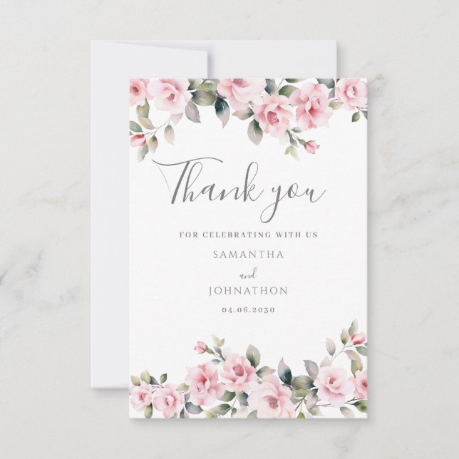 Agradecimiento Elegante Boda floral rosa Tarjeta de agradecimient (Anverso)