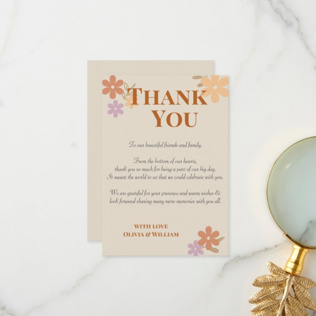 Agradecimiento Elegante Boho Floral Boda tarjeta de agradecimient (Anverso/Reverso In Situ)