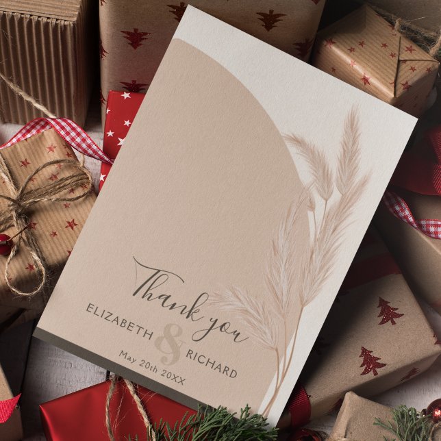 Agradecimiento Elegante Boho Pampas Boda moderno - Tarjeta de agr (Subido por el creador)