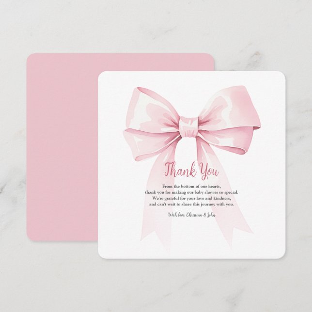 Agradecimiento Elegante Chica de Bow Rosa Baby Shower Tarjeta de  (Anverso / Reverso)