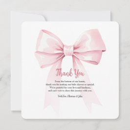 Agradecimiento Elegante Chica de Bow Rosa Baby Shower Tarjeta de 