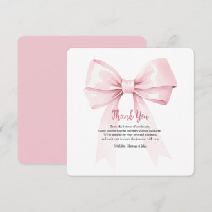Agradecimiento Elegante Chica de Bow Rosa Baby Shower Tarjeta de 