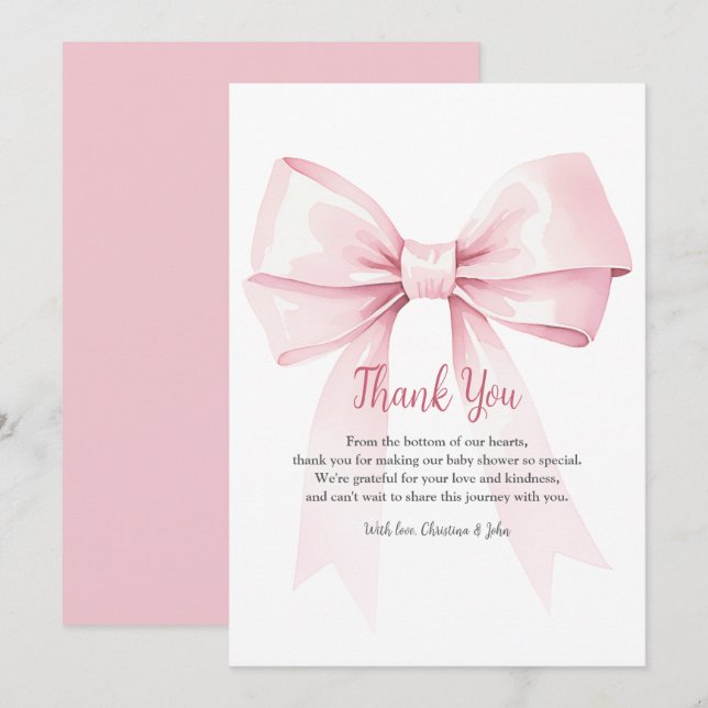 Agradecimiento Elegante Chica de Bow Rosa Baby Shower Tarjeta de  (Anverso / Reverso)