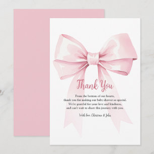 Agradecimiento Elegante Chica de Bow Rosa Baby Shower Tarjeta de 