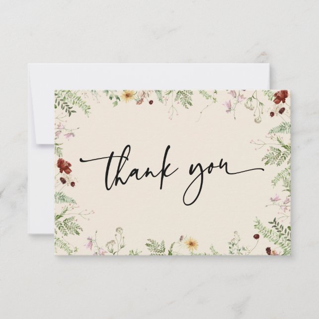 Agradecimiento Elegante Cute Wildflowers Tarjeta de agradecimient (Anverso)