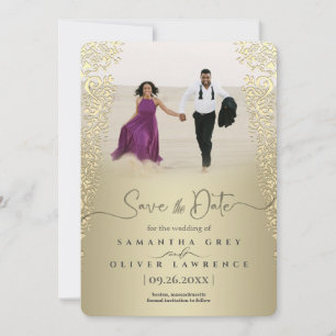 Agradecimiento Elegante Damasco de Oro Guardar la tarjeta de fech