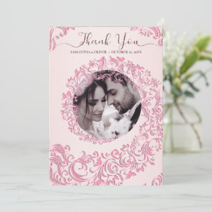 Agradecimiento Elegante Damask Beige Boda Tarjeta de agradecimien