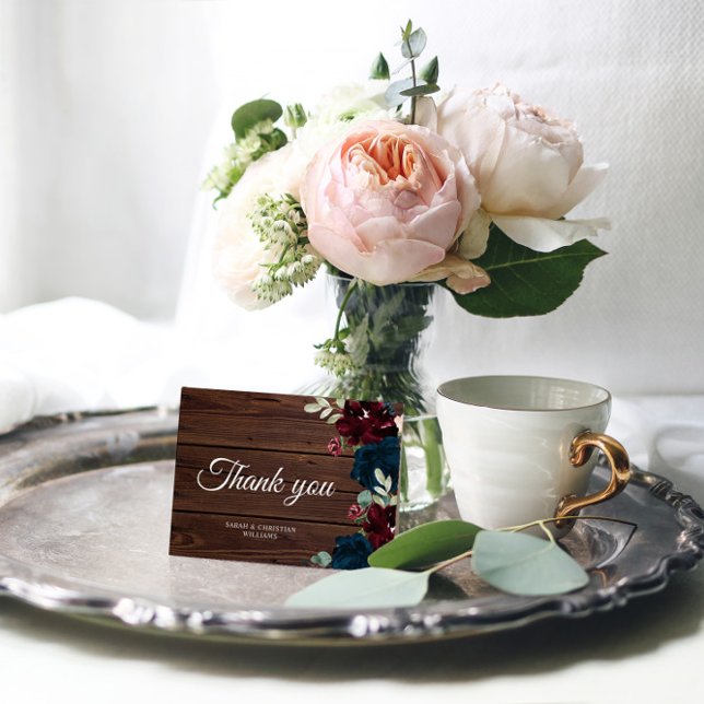 Agradecimiento Elegante Flor Azul de Borgoña y Marina - Tarjeta d (Subido por el creador)