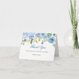 Agradecimiento Elegante Floral Azul Quinceanera Tarjeta de agrade