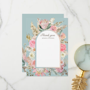 Agradecimiento elegante floral bohemia verde azulada tarjeta de a