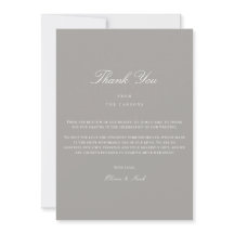 Elegante guión blanco y gris tarjeta de agradecimi