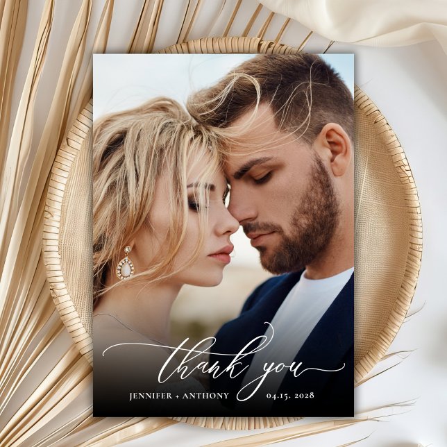 Agradecimiento Elegante guión de Moda 2 Boda de fotos - Tarjeta d (Subido por el creador)