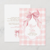 Elegante lazo rosa de cuadros adorable tarjeta de