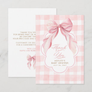 Agradecimiento Elegante lazo rosa de cuadros adorable tarjeta de 