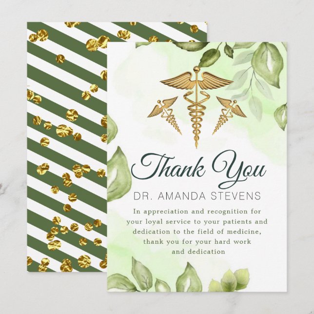 Agradecimiento Elegante Médica de Verdor Tarjeta de agradecimient (Anverso / Reverso)