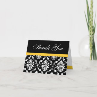Agradecimiento Elegante Monograma Amarillo Damasco Tarjeta de Agr