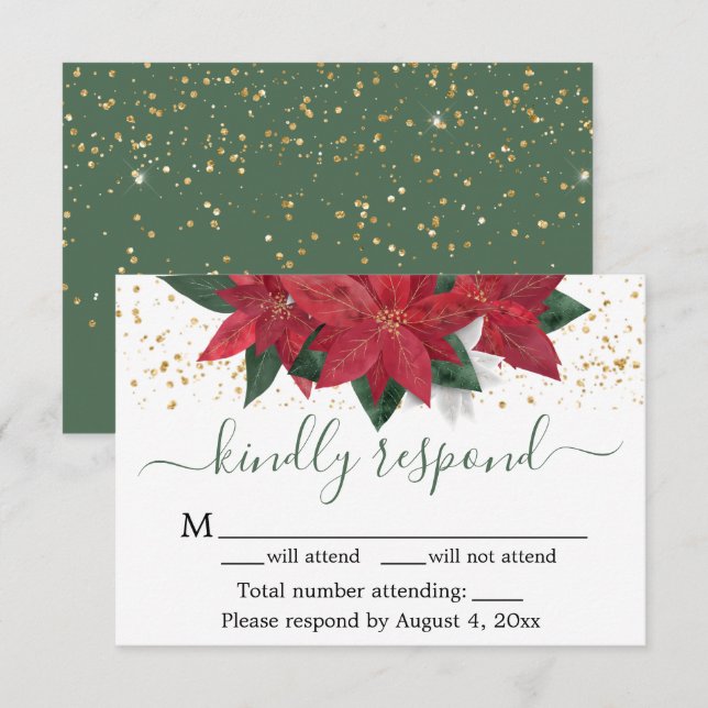 Agradecimiento Elegante Navidades de Poinsettia Boda Tarjeta RSVP (Anverso / Reverso)