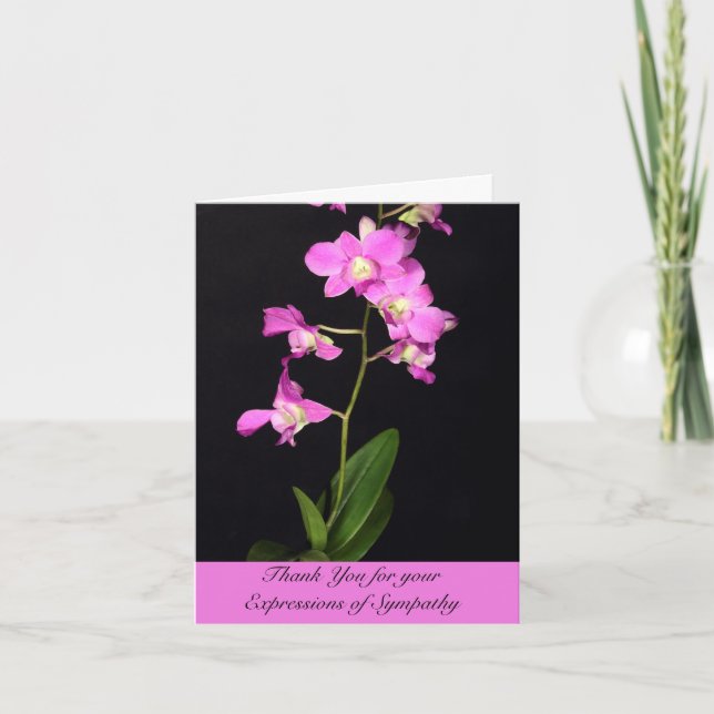 Agradecimiento Elegante negro con flores rosadas Tarjeta de agrad (Anverso)