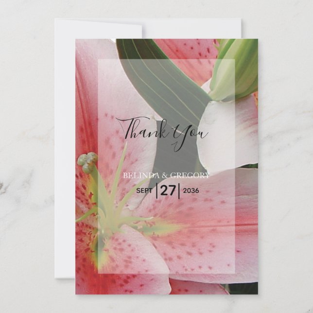 Agradecimiento Elegante Oriental Lilies Boda Tarjeta de agradecim (Reverso)