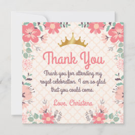 Agradecimiento Elegante Princesa Floral cumpleaños Tarjeta de agr