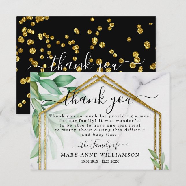 Agradecimiento Elegante Purpurina deja comida funeral Tarjeta de  (Anverso / Reverso)