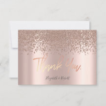 Elegante Rosa Diamantes de Oro Tarjeta de agradeci