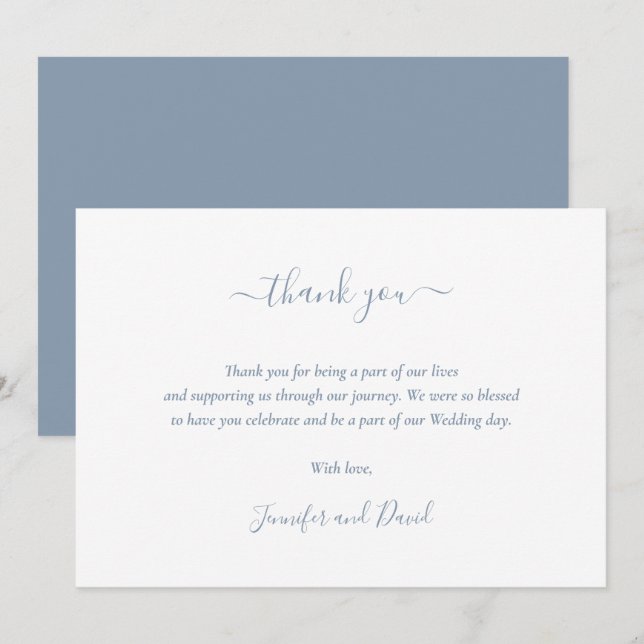 Agradecimiento Elegante Script Dusty Blue Boda Tarjeta de agradec (Anverso / Reverso)