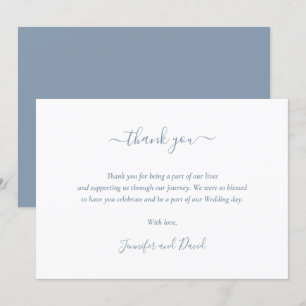 Agradecimiento Elegante Script Dusty Blue Boda Tarjeta de agradec
