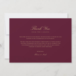 Agradecimiento Elegante Script Gold & Burgundy Tarjeta de agradec