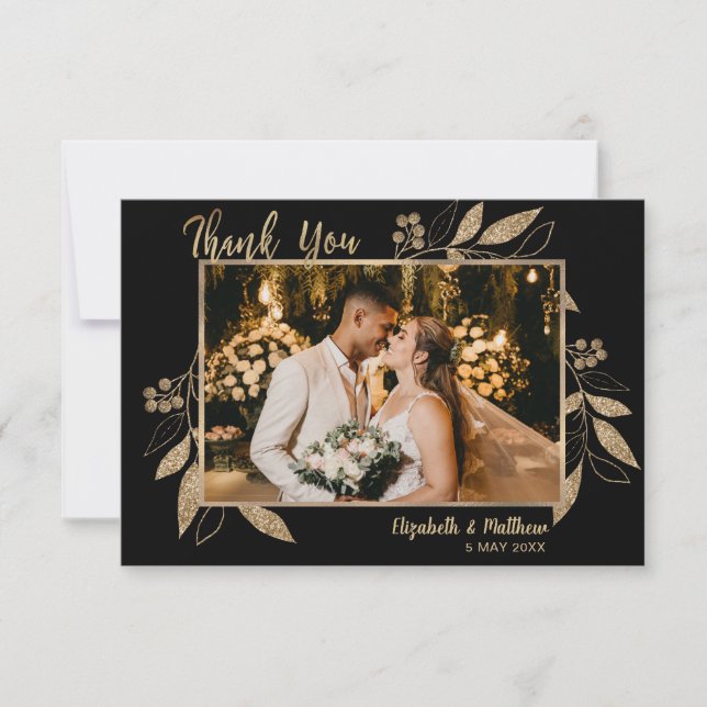 Agradecimiento Elegante Script Gold Leaves Foto Tarjeta de agrade (Anverso)