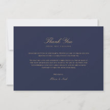 Elegante Script Gold & Navy Tarjeta de agradecimie