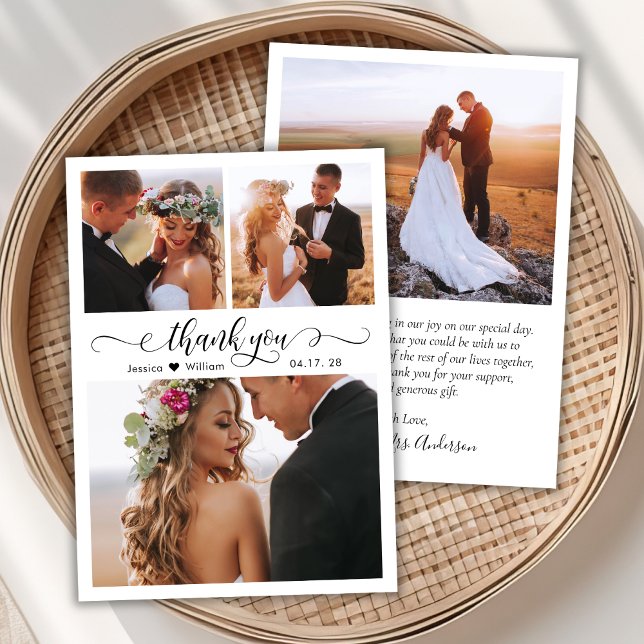 Agradecimiento Elegante Script Heart Photo Boda Tarjeta de agrade (Subido por el creador)