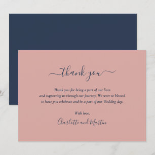 Agradecimiento Elegante Script Navy Blue y Tarjeta de agradecimie